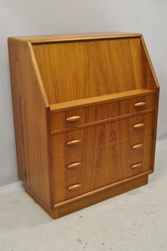 Midcentury Danish Modern Teak Wood Slant Fall Front Secretary Desk Cabinet
