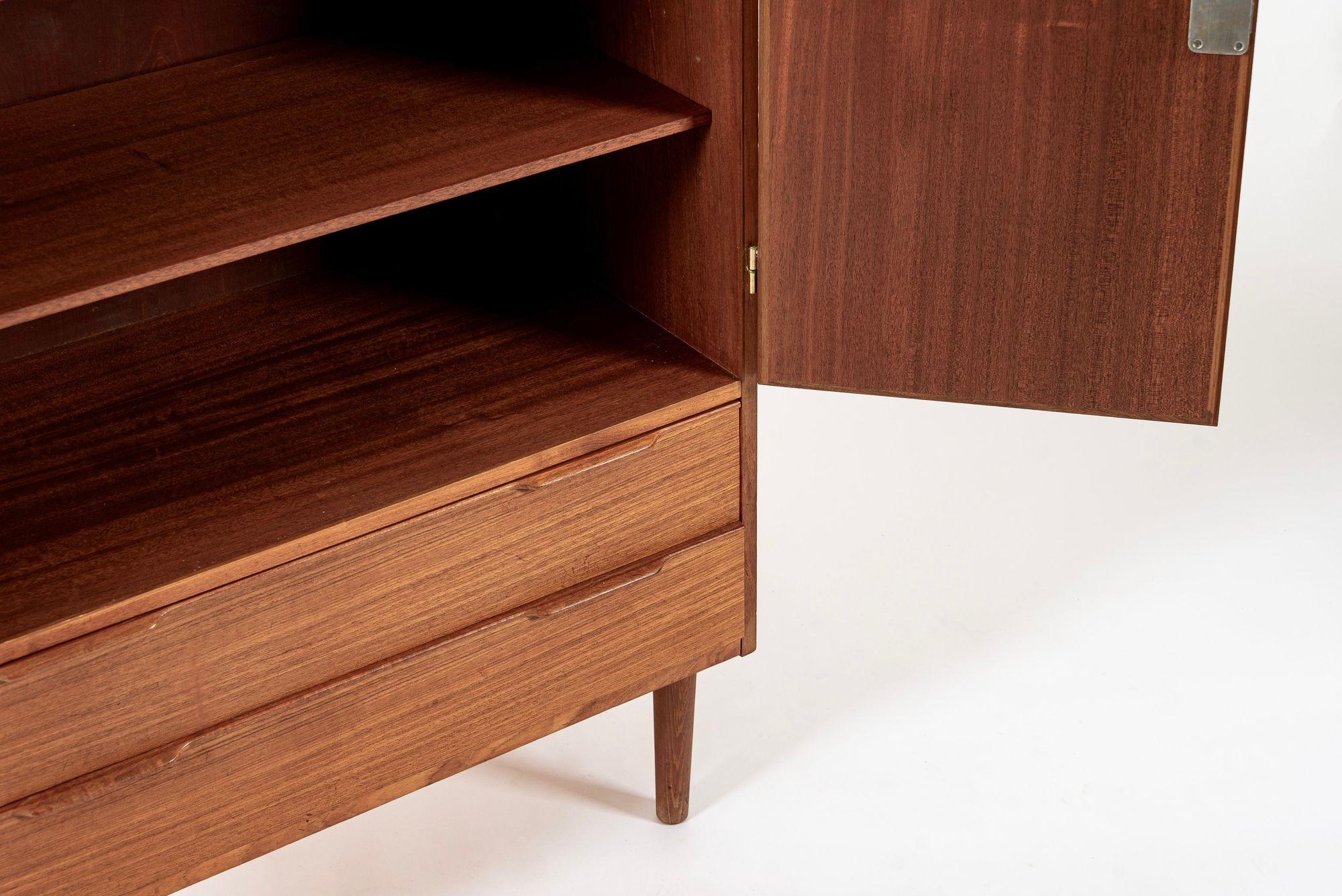 Brass Mid Century Danish Modern Teak Wood Storage or Bar Cabinet For Sale