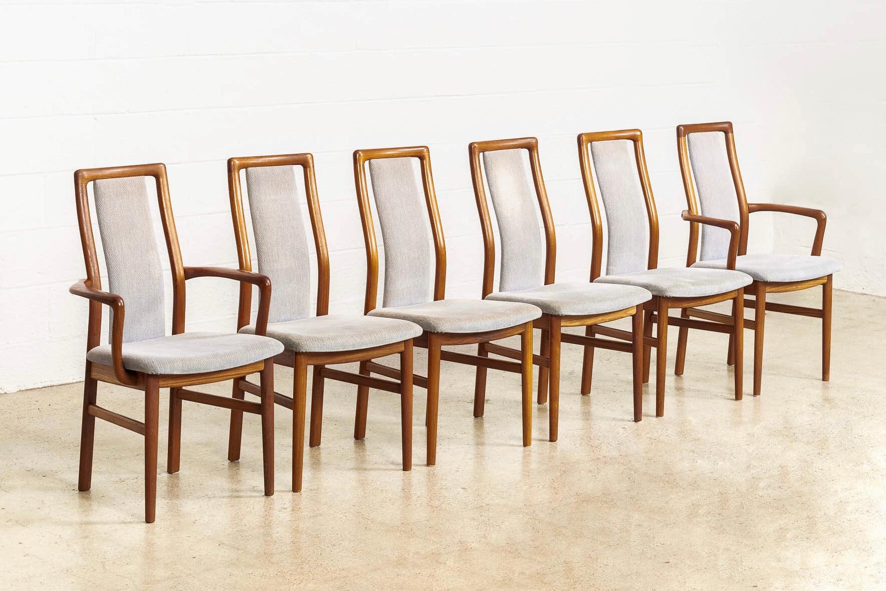Mid-Century Modern Mid-Century Danish Modern Teak Wood Upholstered Dining Chairs, Set of 6 For Sale