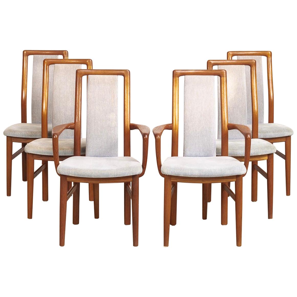 Mid-Century Danish Modern Teak Wood Upholstered Dining Chairs, Set of 6 For Sale