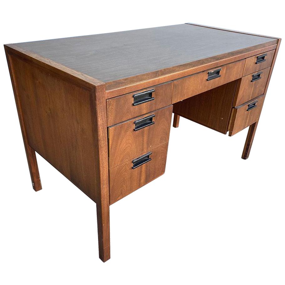 Midcentury Danish Modern Teak Writing Desk w/ Woven Wicker Front by Sligh Lowry For Sale