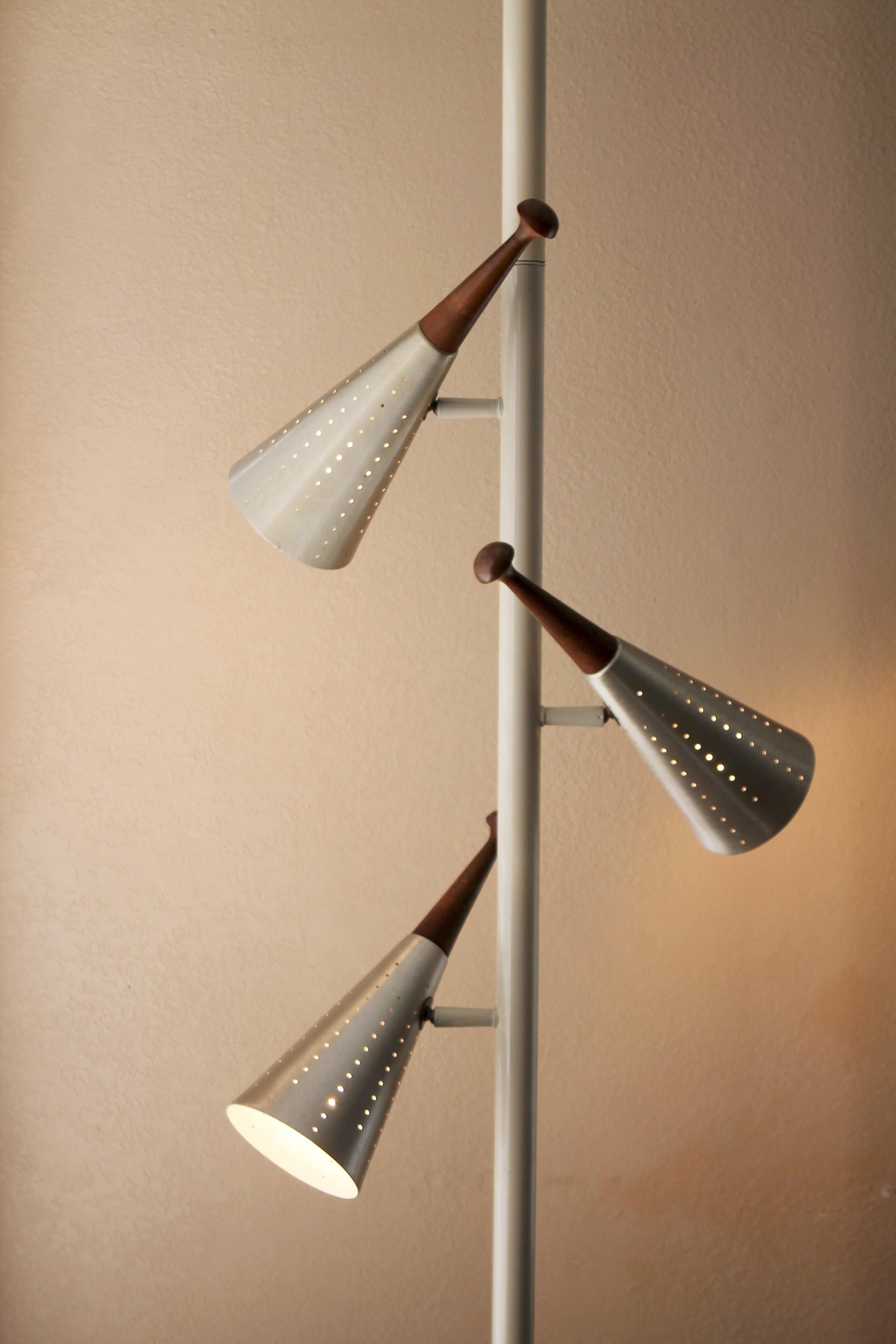 Mid-Century Modern Mid Century Danish Modern Tension Pole Lamp 1950s Stiffel 3 Starlight Shades