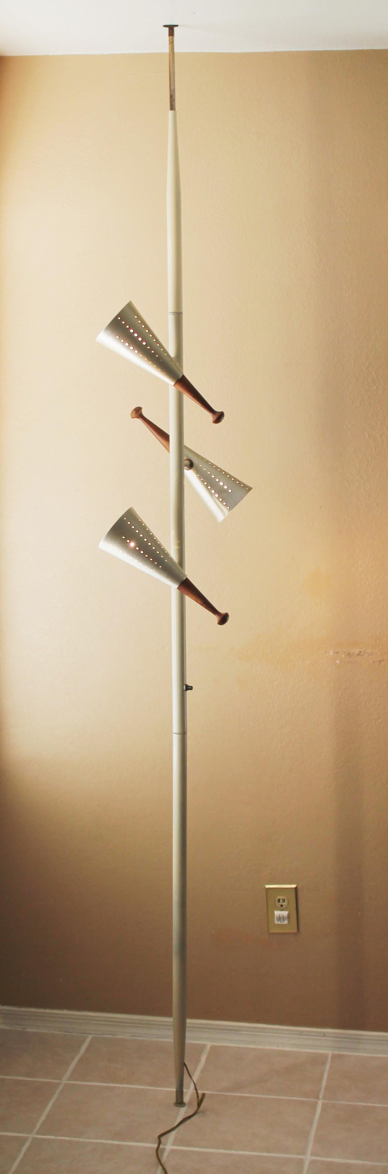 20th Century Mid Century Danish Modern Tension Pole Lamp 1950s Stiffel 3 Starlight Shades