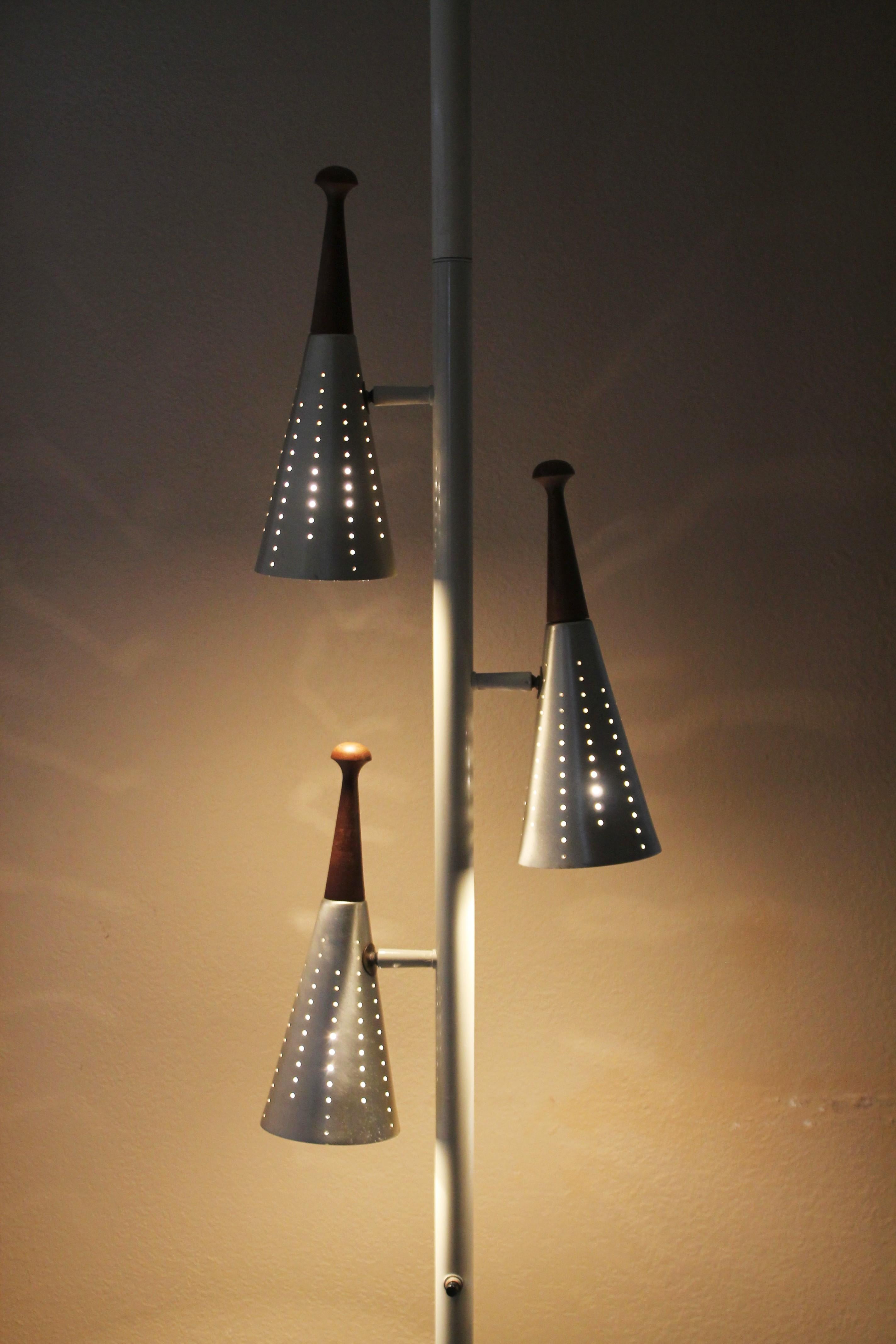 Mid Century Danish Modern Tension Pole Lamp 1950s Stiffel 3 Starlight Shades 2