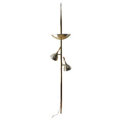 Antique Mid Century Danish Modern Tension Pole Lamp Brushed Brass Maple Stiffel Era 50s