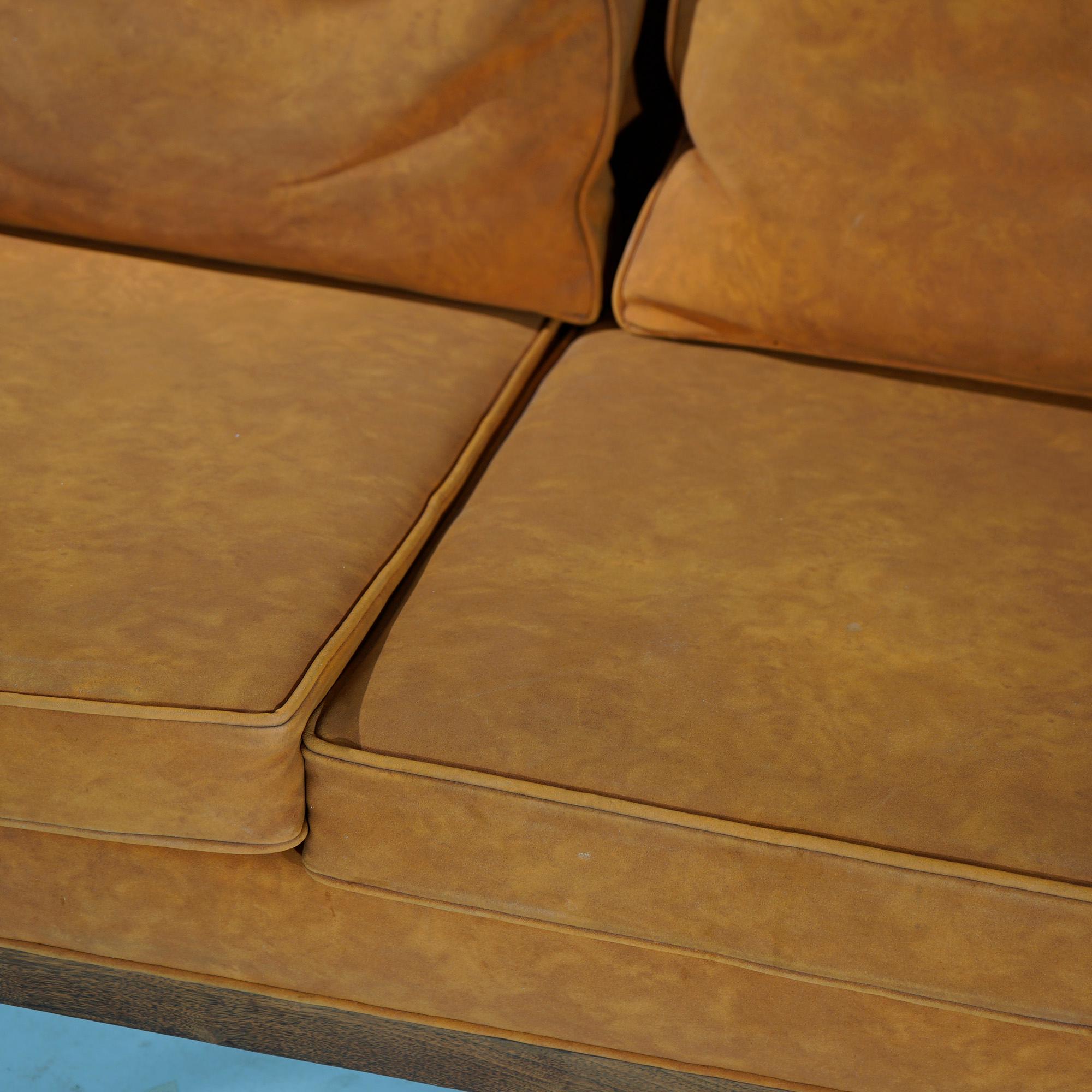 Mid Century Danish Modern Thomasville Walnut & Faux Leather Sofa & Chair 20thC For Sale 1