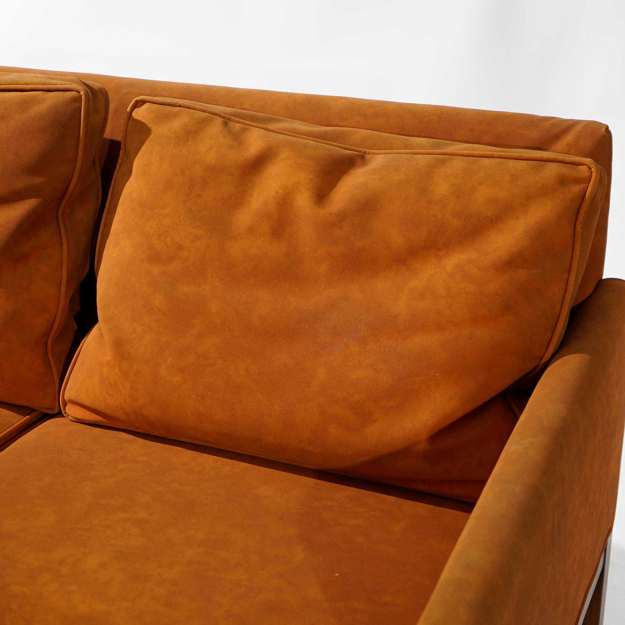 Mid Century Danish Modern Thomasville Walnut & Faux Leather Sofa & Chair 20thC For Sale 2