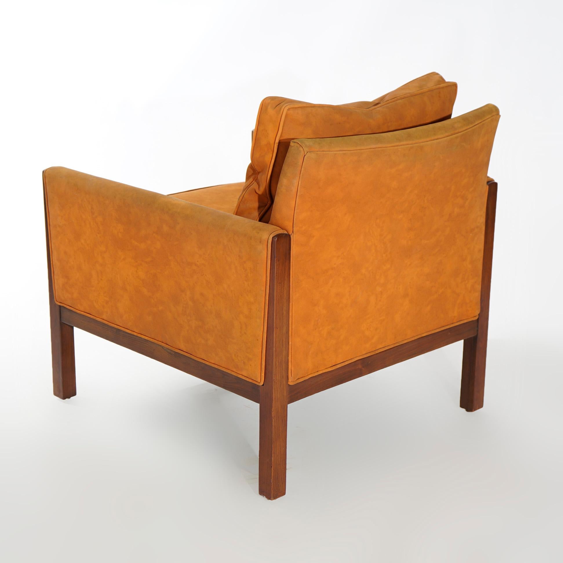 Mid Century Danish Modern Thomasville Walnut & Faux Leather Sofa & Chair 20thC For Sale 6