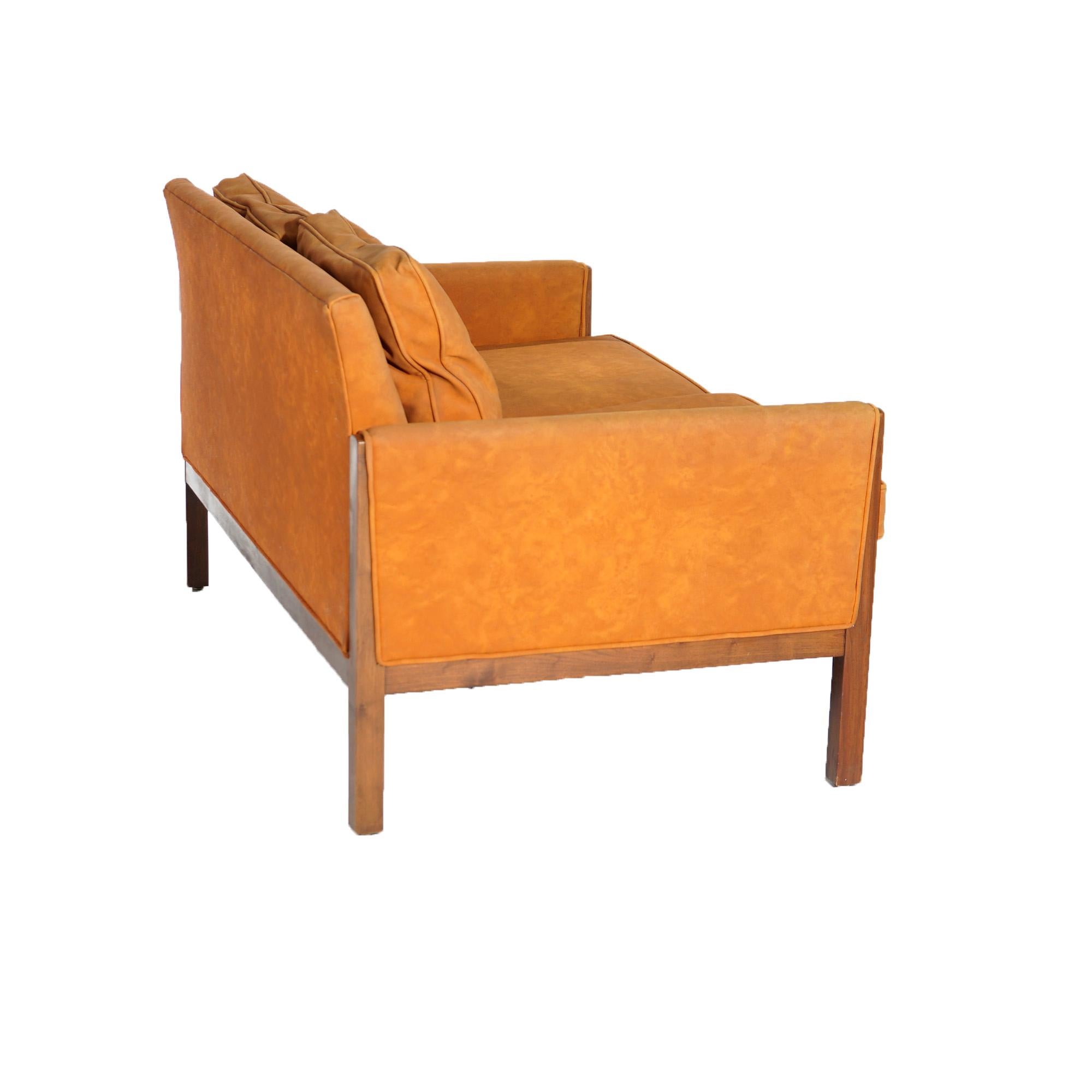 Mid Century Danish Modern Thomasville Walnut & Faux Leather Sofa & Chair 20thC For Sale 8