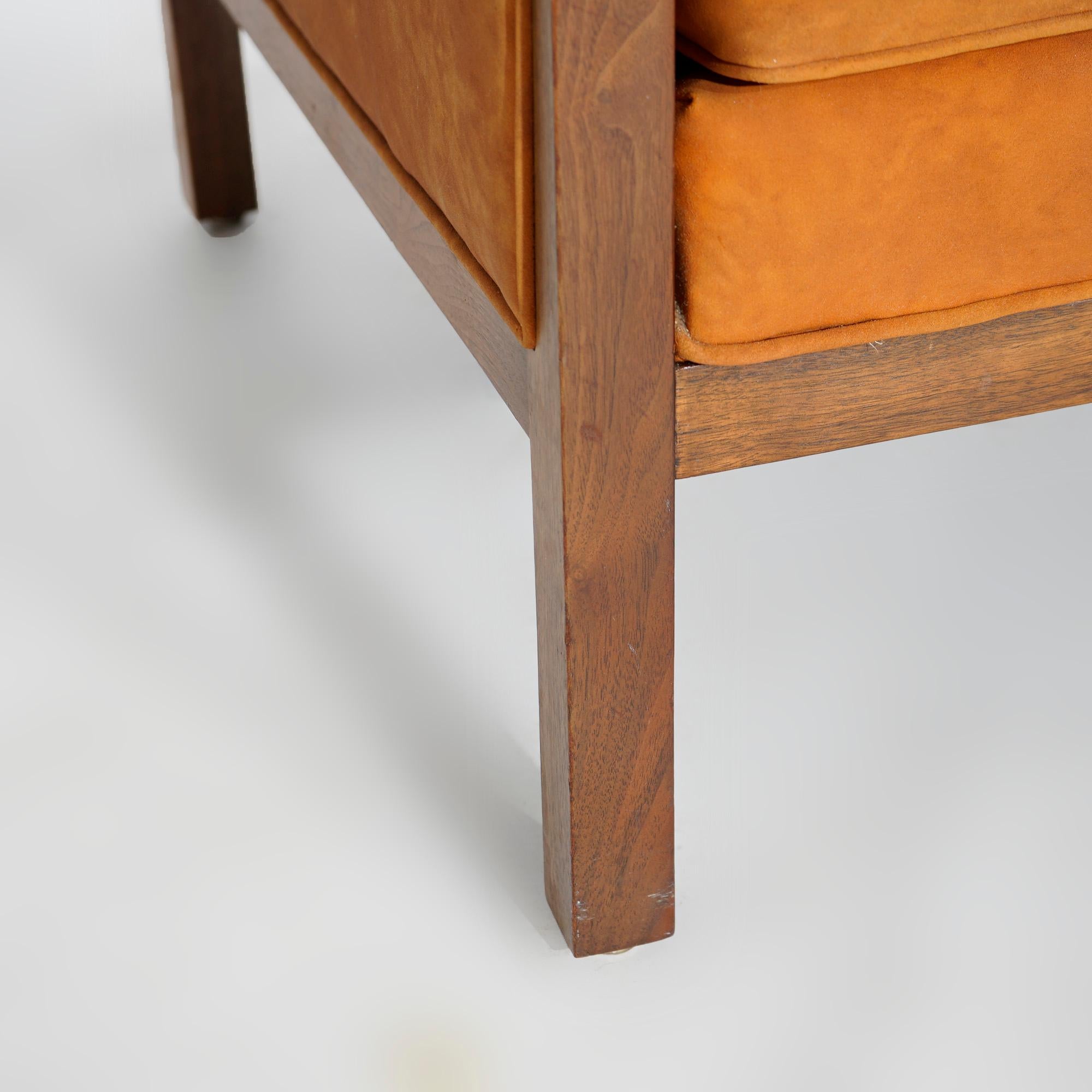Mid Century Danish Modern Thomasville Walnut & Faux Leather Sofa & Chair 20thC For Sale 9