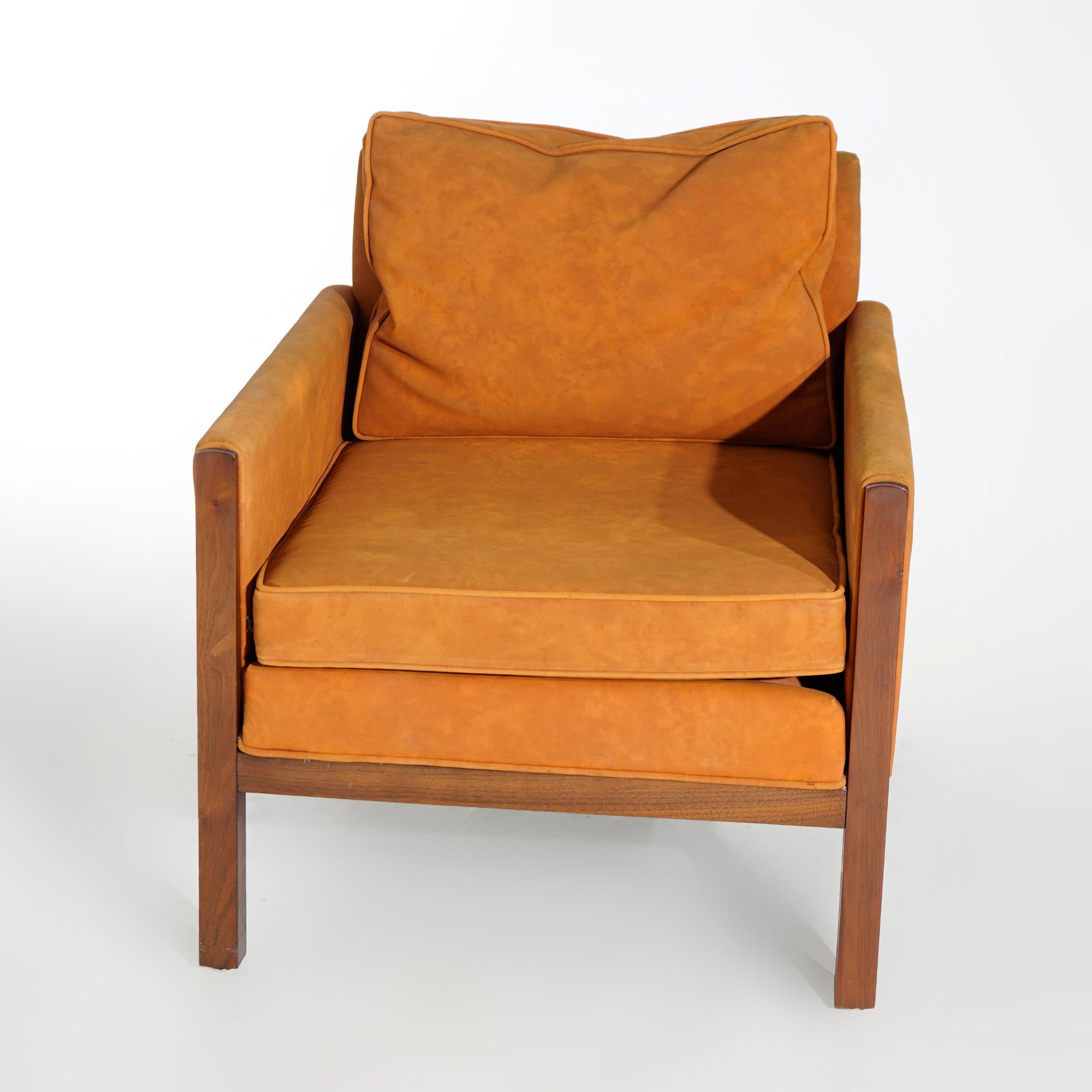 American Mid Century Danish Modern Thomasville Walnut & Faux Leather Sofa & Chair 20thC For Sale