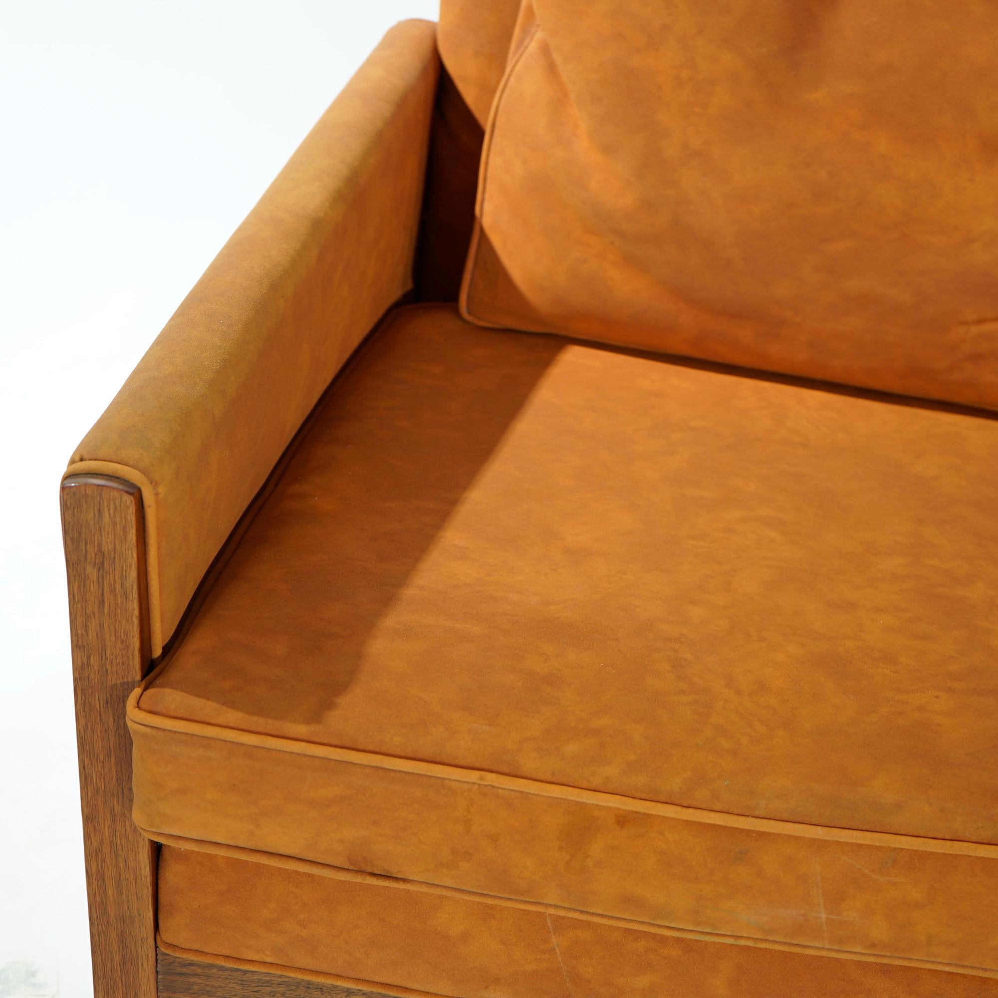 20th Century Mid Century Danish Modern Thomasville Walnut & Faux Leather Sofa & Chair 20thC For Sale