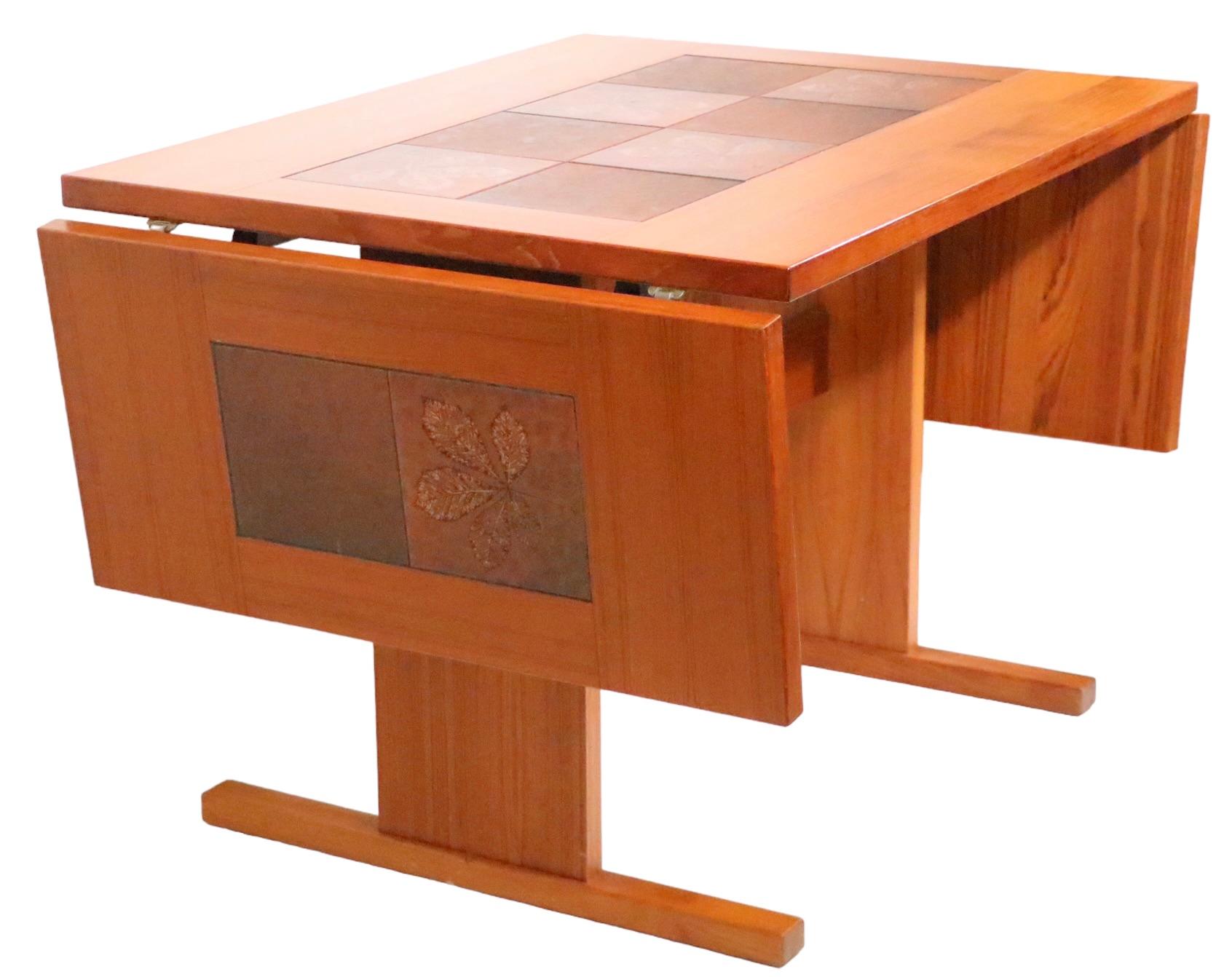 Mid Century Danish Modern Tile Top Drop Leaf Table by Gangso Mobler circa 1970s In Good Condition In New York, NY