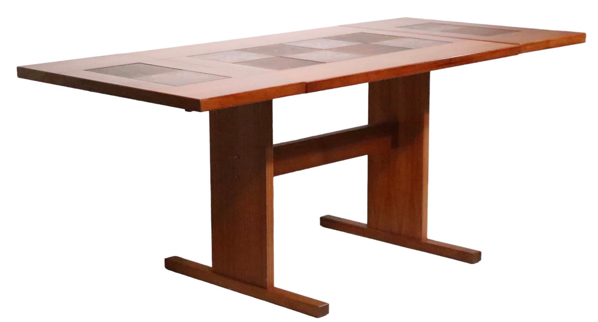Mid Century Danish Modern Tile Top Drop Leaf Table by Gangso Mobler circa 1970s 2