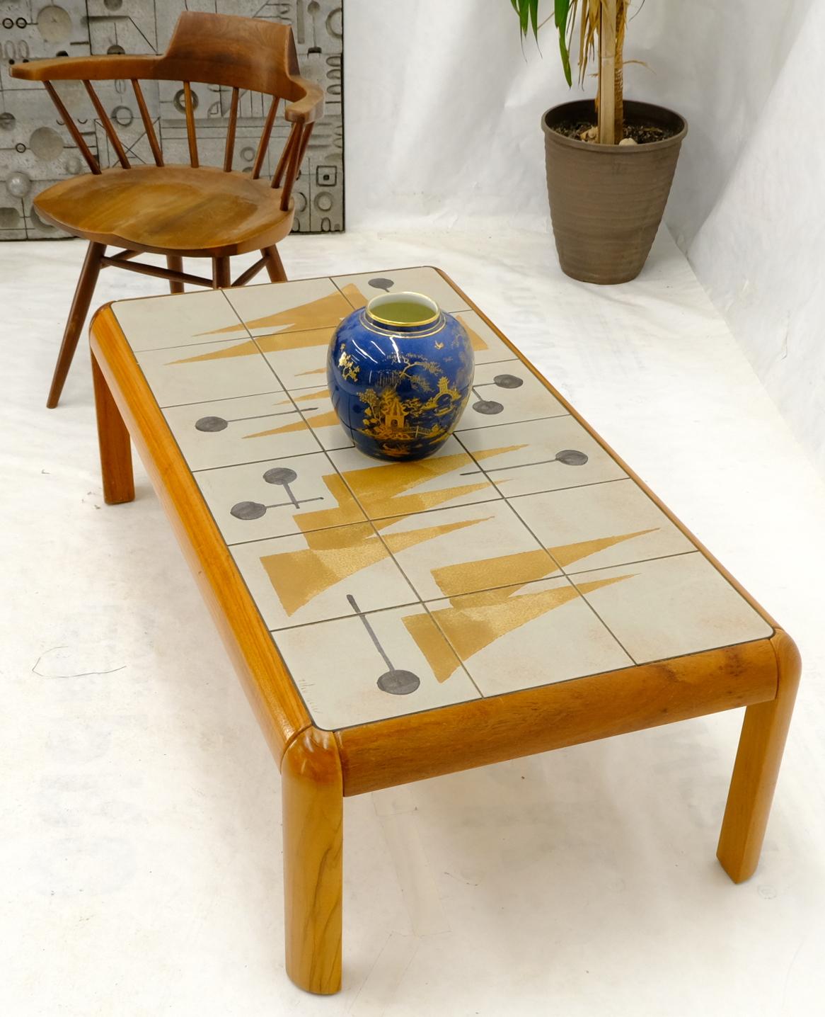 Mid Century Danish Modern Tile Top Sail Boat Theme Scene Artist Signed In Excellent Condition In Rockaway, NJ