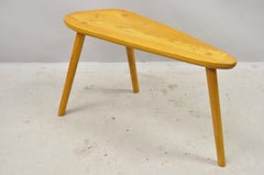Midcentury Danish Modern Tripod Birch Oakwood Bench Side Accent Table