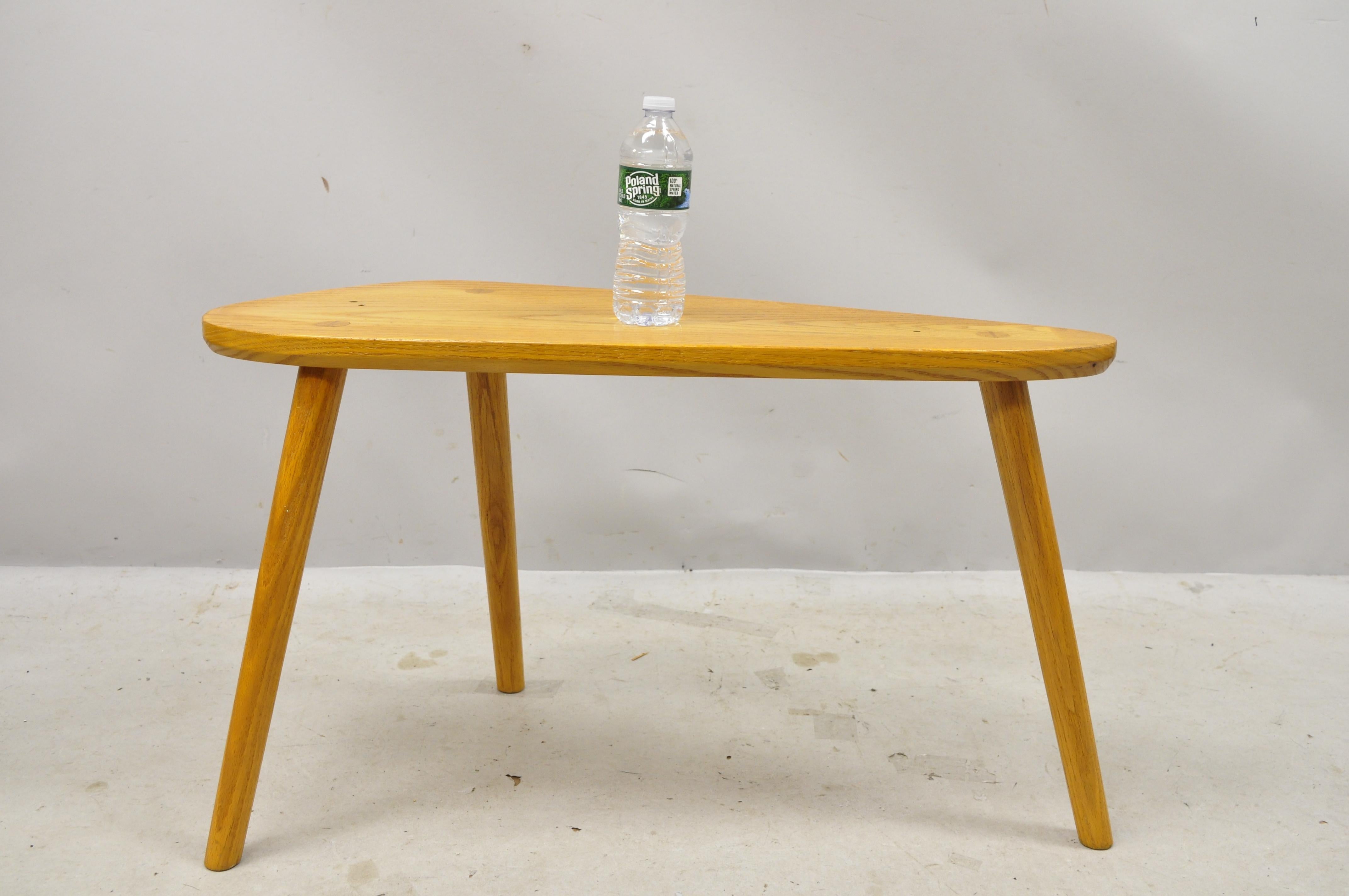 Midcentury Danish Modern Tripod Birch Oakwood Bench Side Accent Table 1
