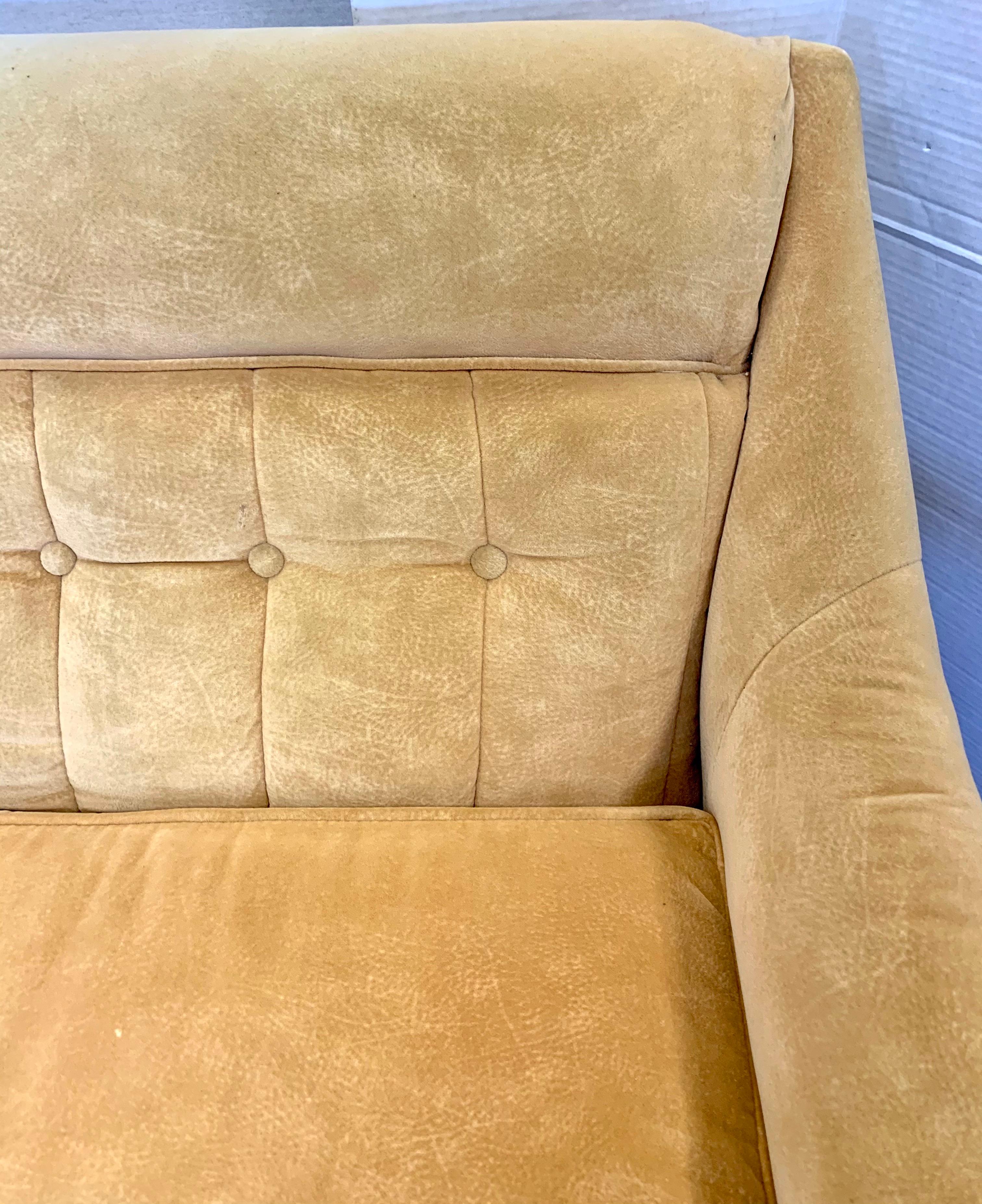 Midcentury Danish Modern Tufted Sculptural Sofa with Ultra Suede Fabric In Good Condition In West Hartford, CT
