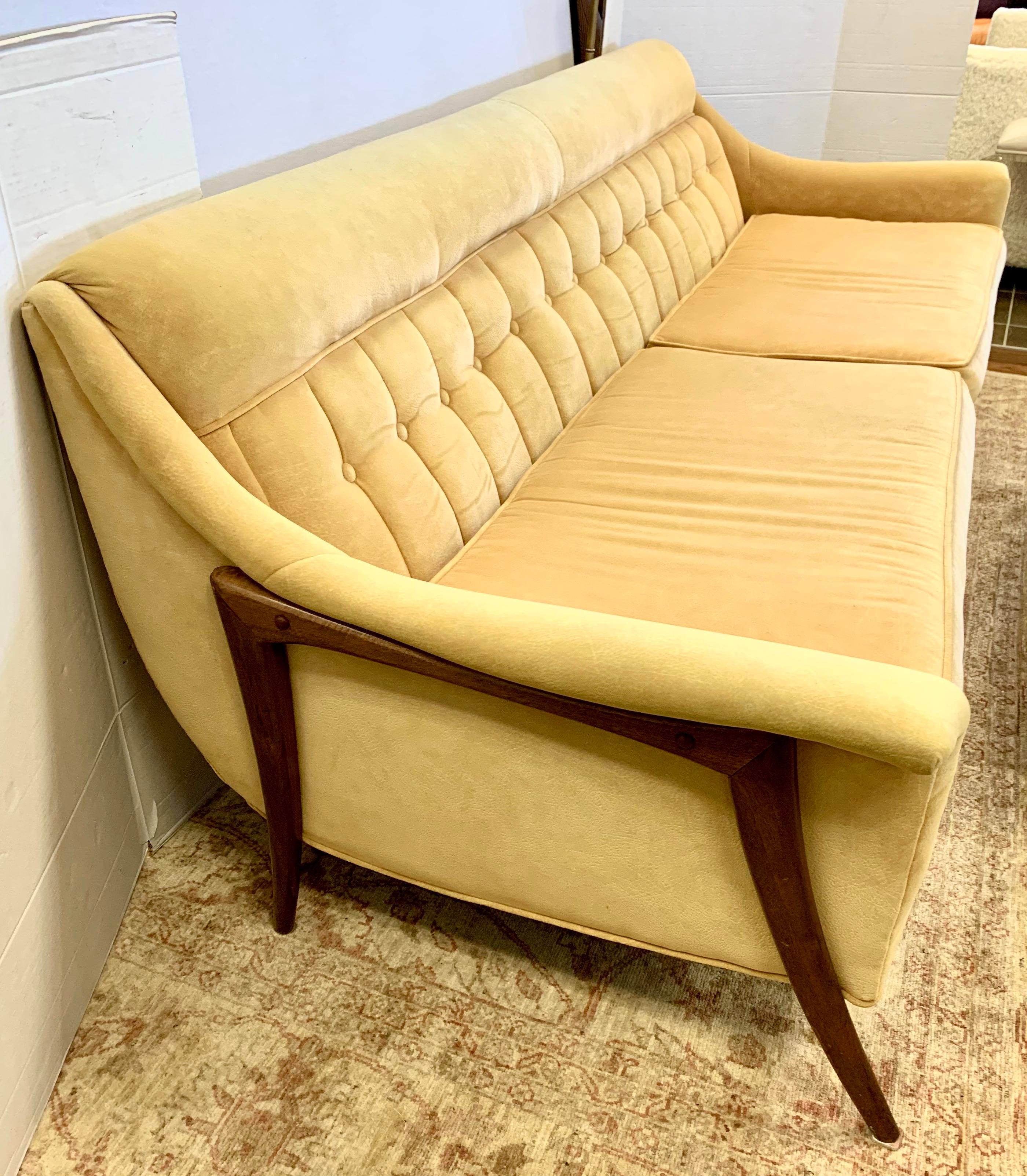 Late 20th Century Midcentury Danish Modern Tufted Sculptural Sofa with Ultra Suede Fabric