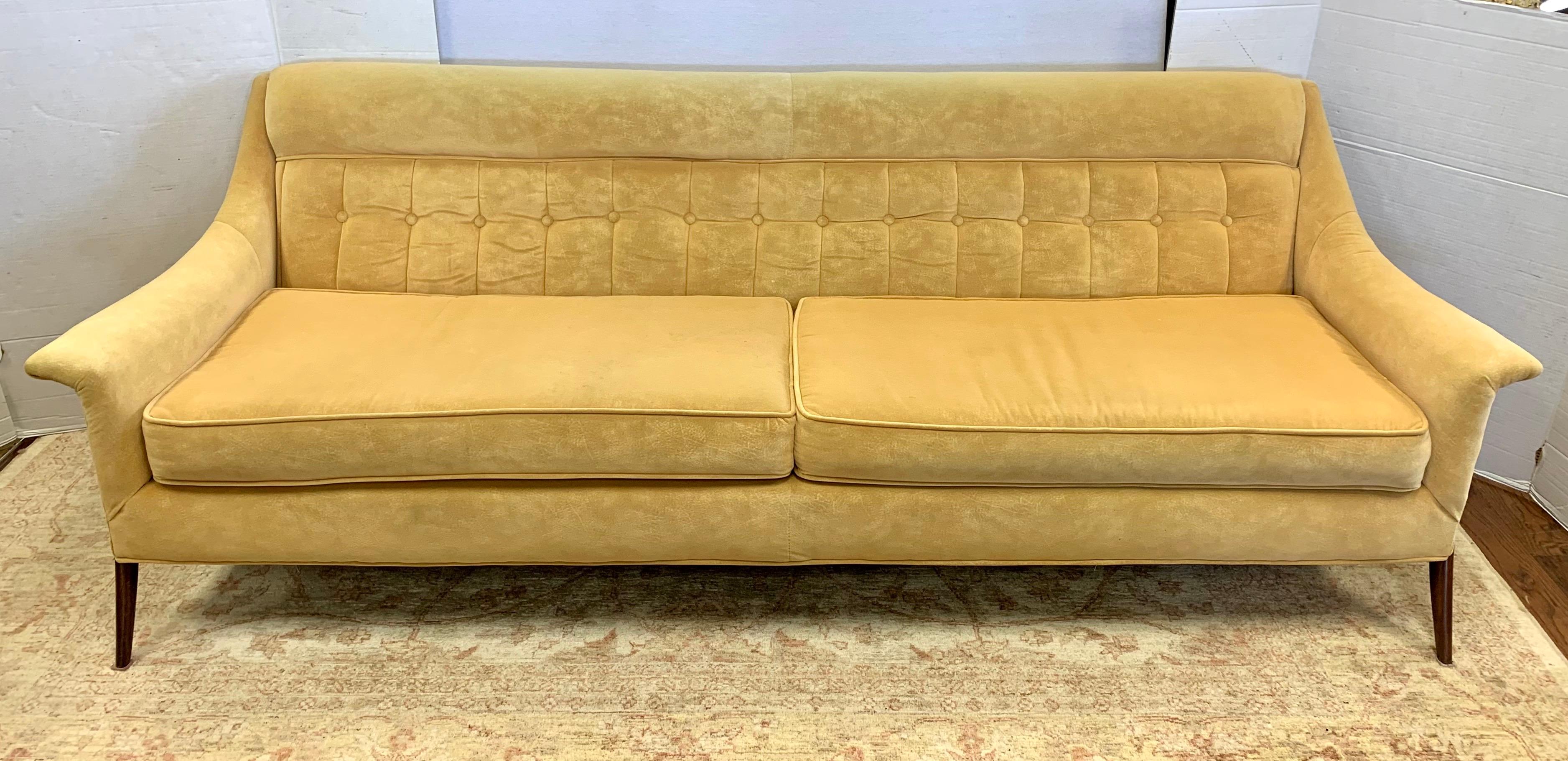 Midcentury Danish Modern Tufted Sculptural Sofa with Ultra Suede Fabric 2