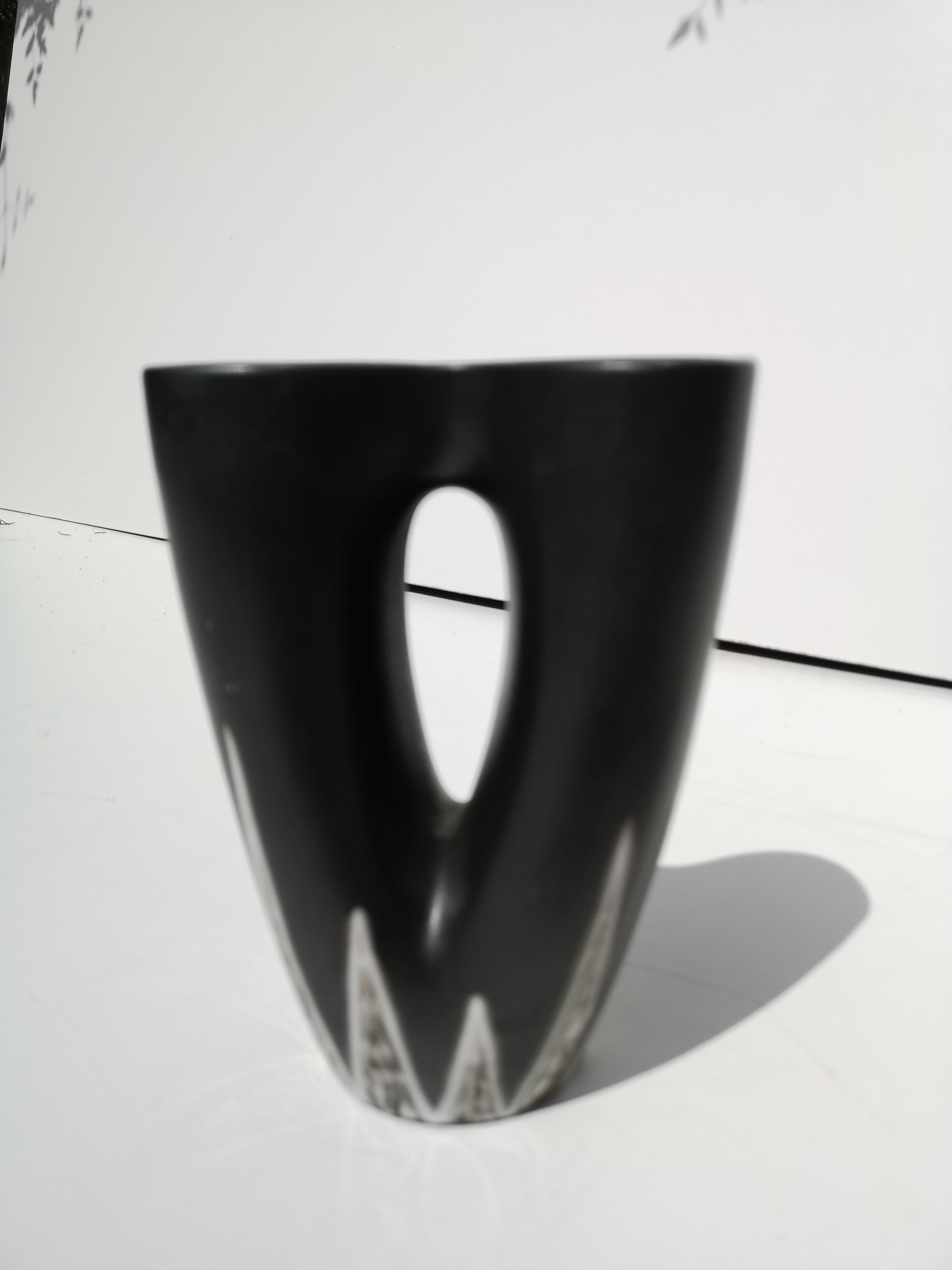 Lovely double vase designed by Svend Aage Holm Sorensen with raised grey pattern, completely finished in a semi-mat glaze. Very fine condition.