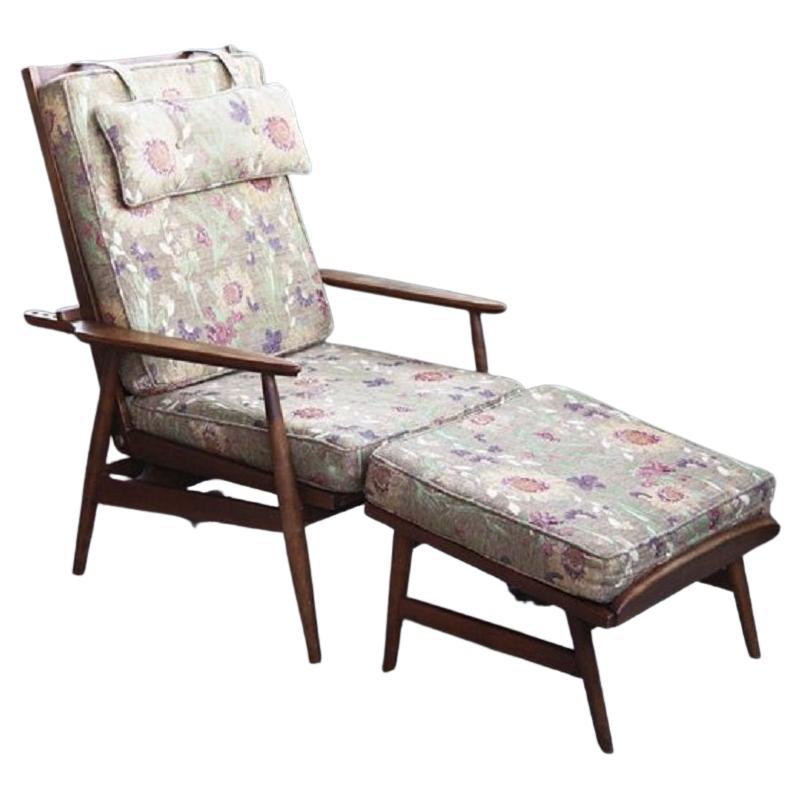 Mid Century Danish Modern Vintage Walnut Lounge Armchair with Ottoman Chair For Sale