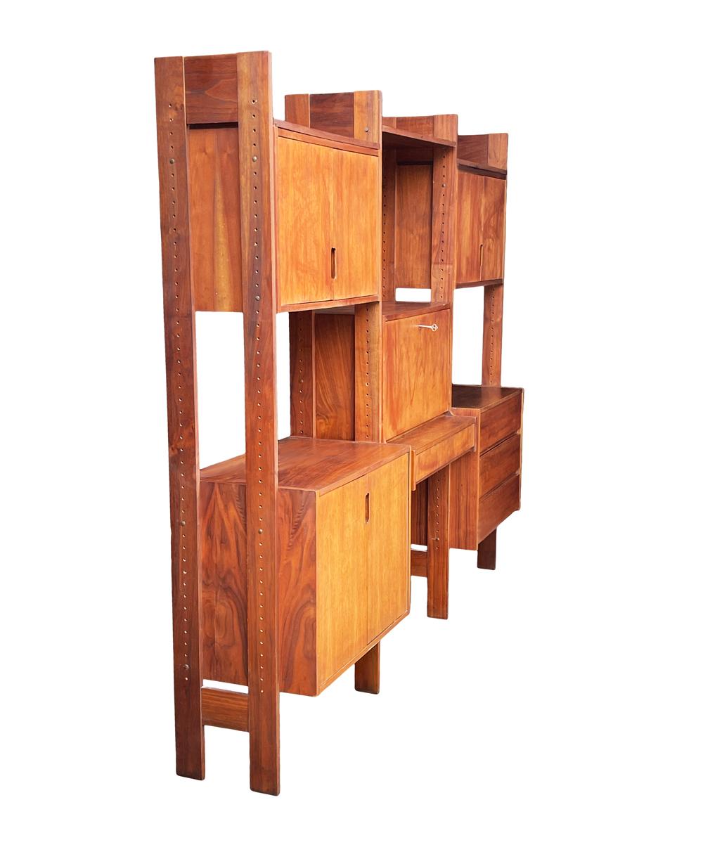 Mid Century Danish Modern Wall Unit with Shelves & Cabinets with Desk in Teak For Sale 2