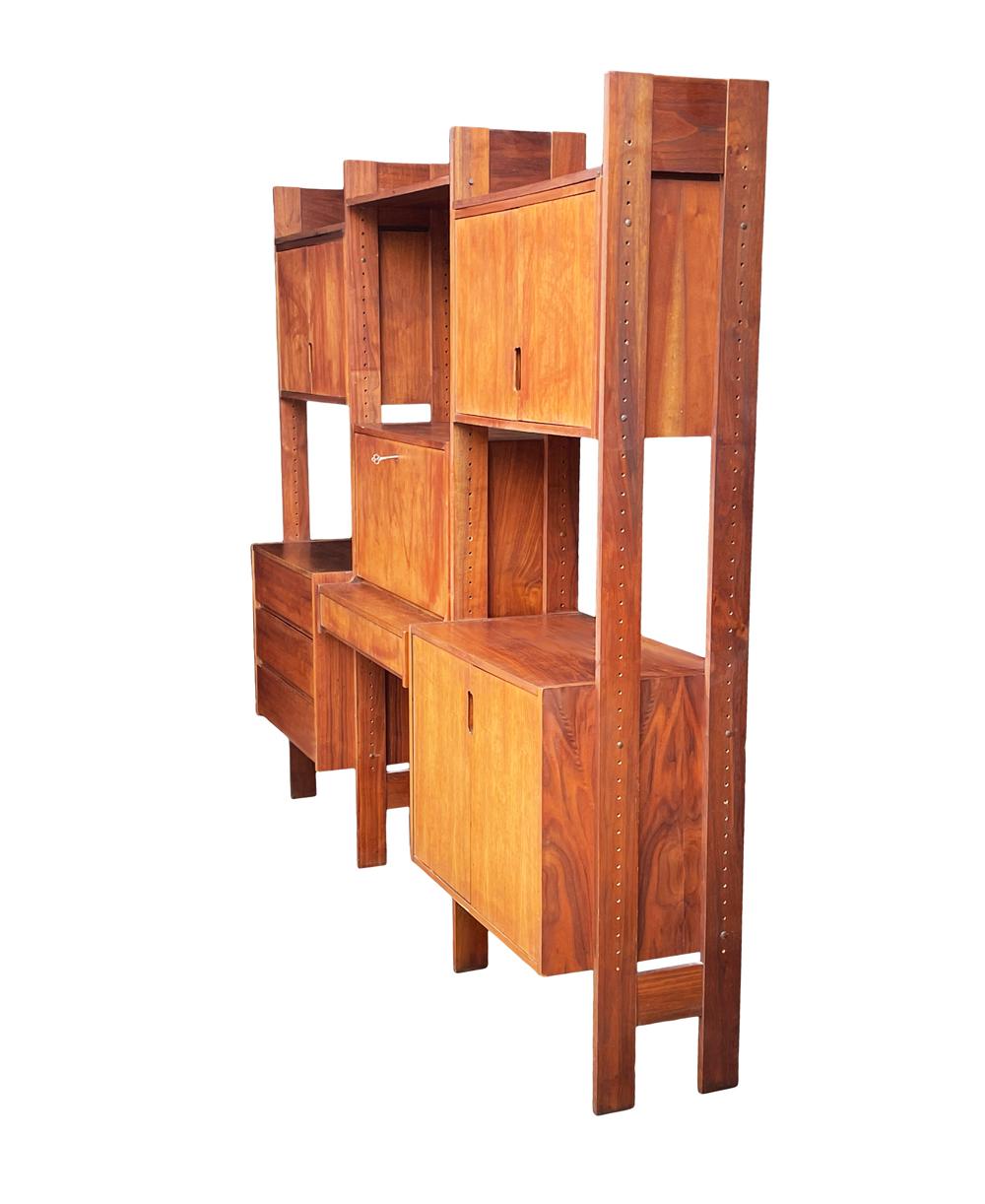 Mid-20th Century Mid Century Danish Modern Wall Unit with Shelves & Cabinets with Desk in Teak For Sale