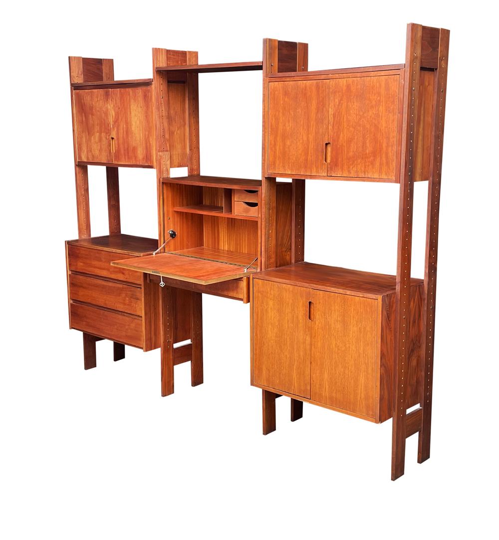 Mid Century Danish Modern Wall Unit with Shelves & Cabinets with Desk in Teak For Sale 1