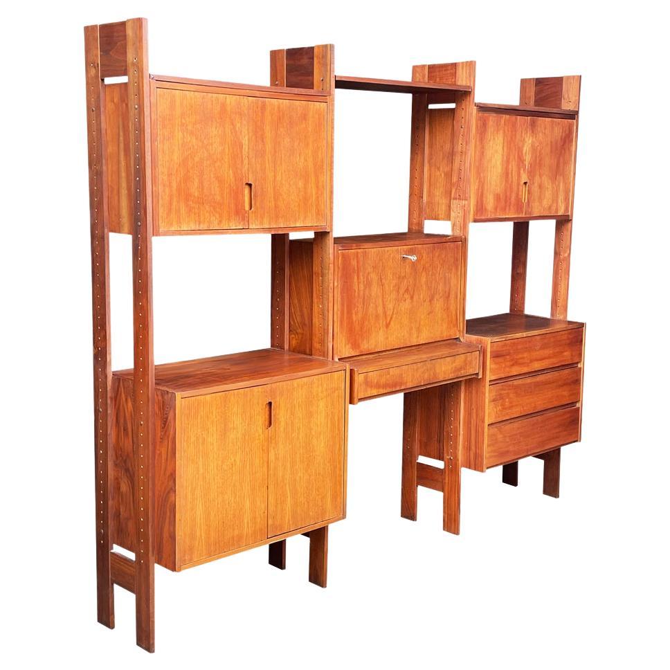 Mid Century Danish Modern Wall Unit with Shelves & Cabinets with Desk in Teak For Sale