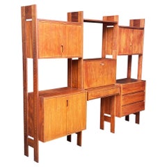 Mid Century Danish Modern Wall Unit with Shelves & Cabinets with Desk in Teak
