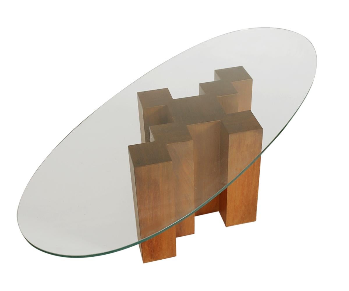Mid-Century Modern Midcentury Danish Modern Walnut and Oval Glass Cocktail Table in Art Deco Form For Sale