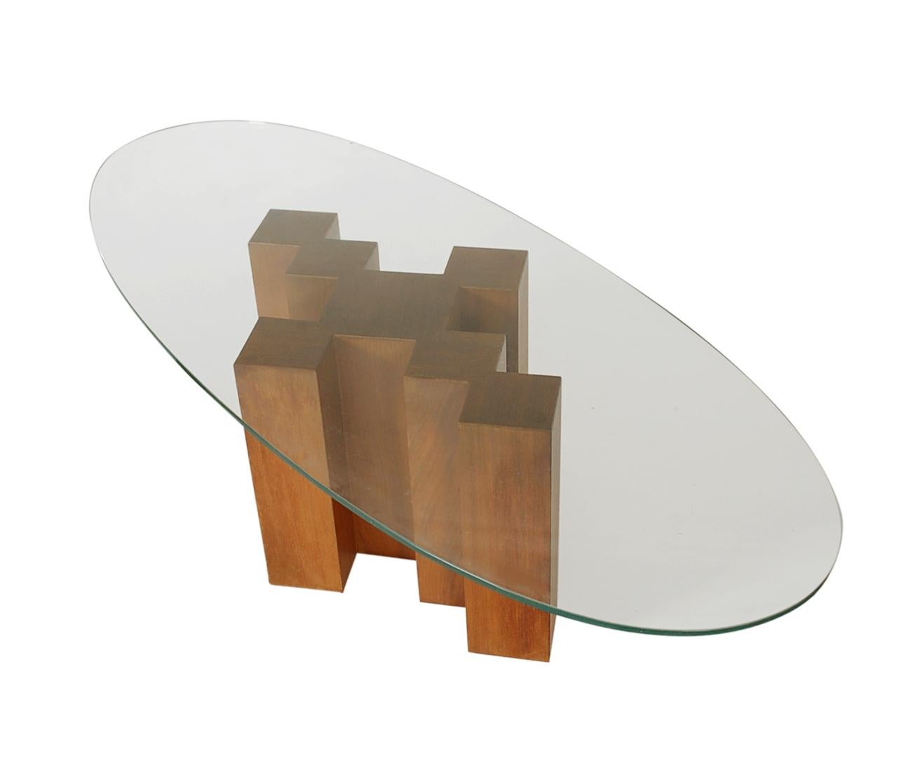 Mid-20th Century Midcentury Danish Modern Walnut and Oval Glass Cocktail Table in Art Deco Form For Sale
