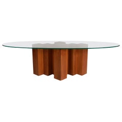 Midcentury Danish Modern Walnut and Oval Glass Cocktail Table in Art Deco Form