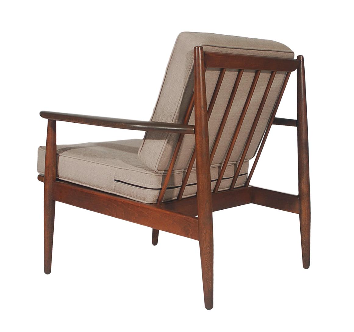 Mid Century Danish Modern Walnut Armchair Lounge Chairs in Grey Tweed 3