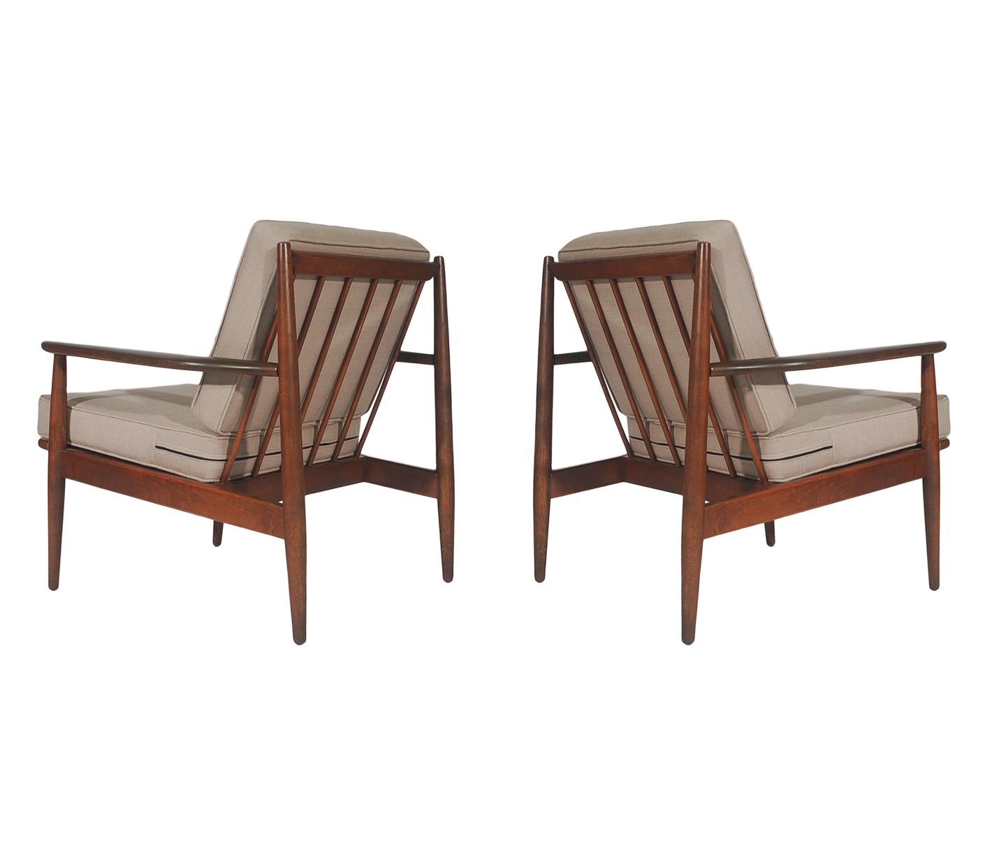 Mid Century Danish Modern Walnut Armchair Lounge Chairs in Grey Tweed 4