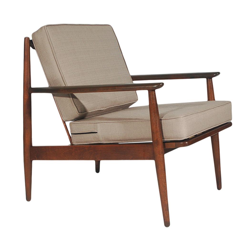 Mid Century Danish Modern Walnut Armchair Lounge Chairs in Grey Tweed 5