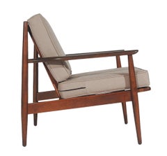 Mid Century Danish Modern Walnut Armchair Lounge Chairs in Grey Tweed