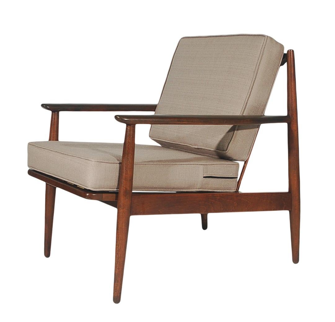 Mid-Century Modern Mid Century Danish Modern Walnut Armchair Lounge Chairs in Grey Tweed