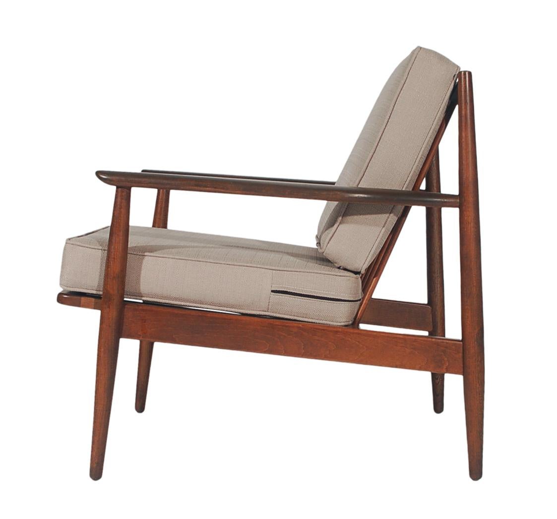 Mid-20th Century Mid Century Danish Modern Walnut Armchair Lounge Chairs in Grey Tweed