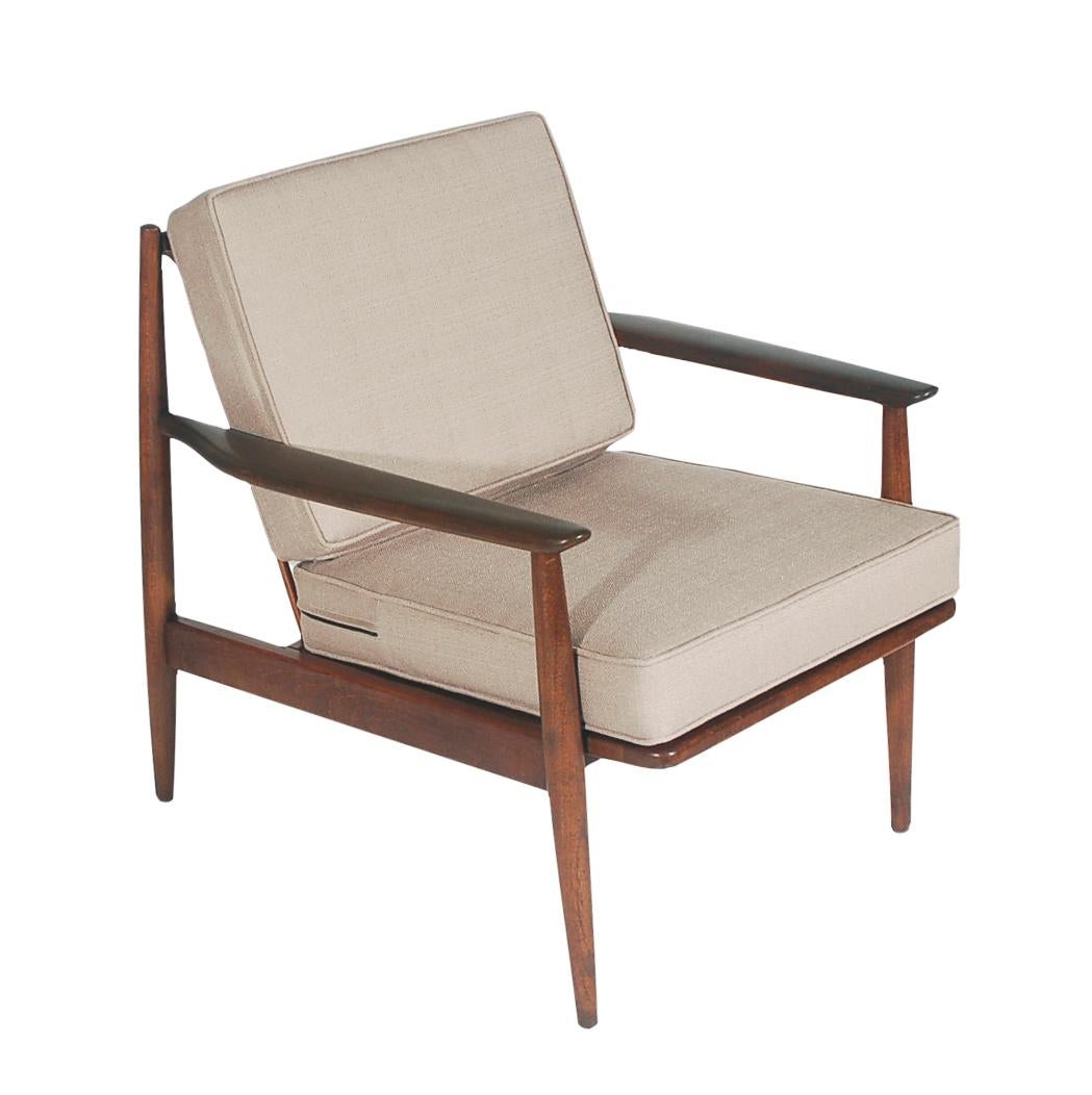Mid Century Danish Modern Walnut Armchair Lounge Chairs in Grey Tweed 1