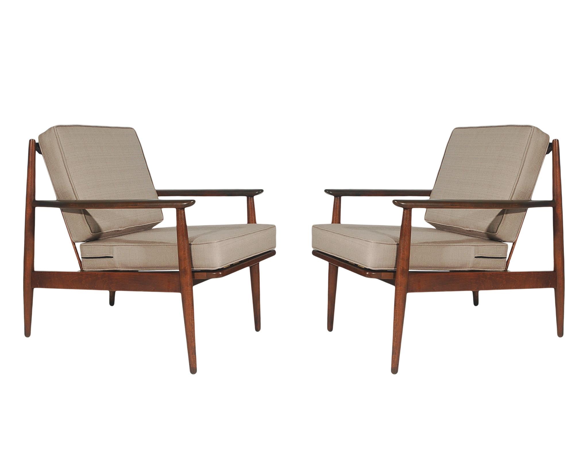 Mid Century Danish Modern Walnut Armchair Lounge Chairs in Grey Tweed 2