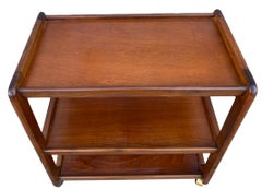 Midcentury Danish Modern Walnut Bar Cart Server Brass with Casters