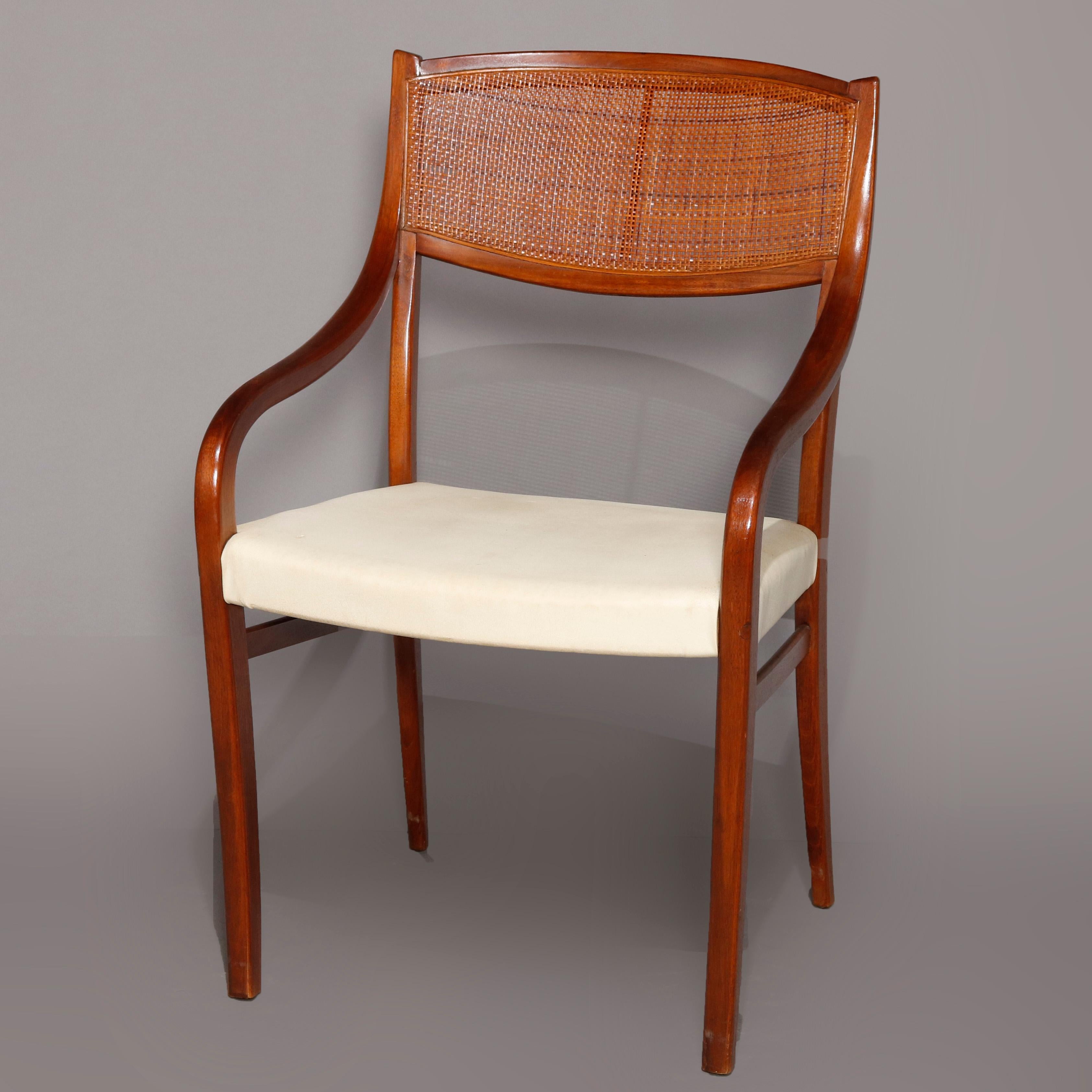 A midcentury Danish modern dining set offers walnut extension dining table & six cane-back and upholstered chairs by Drexel, 20th century

***DELIVERY NOTICE – Due to COVID-19 we are employing NO-CONTACT PRACTICES in the transfer of purchased items.