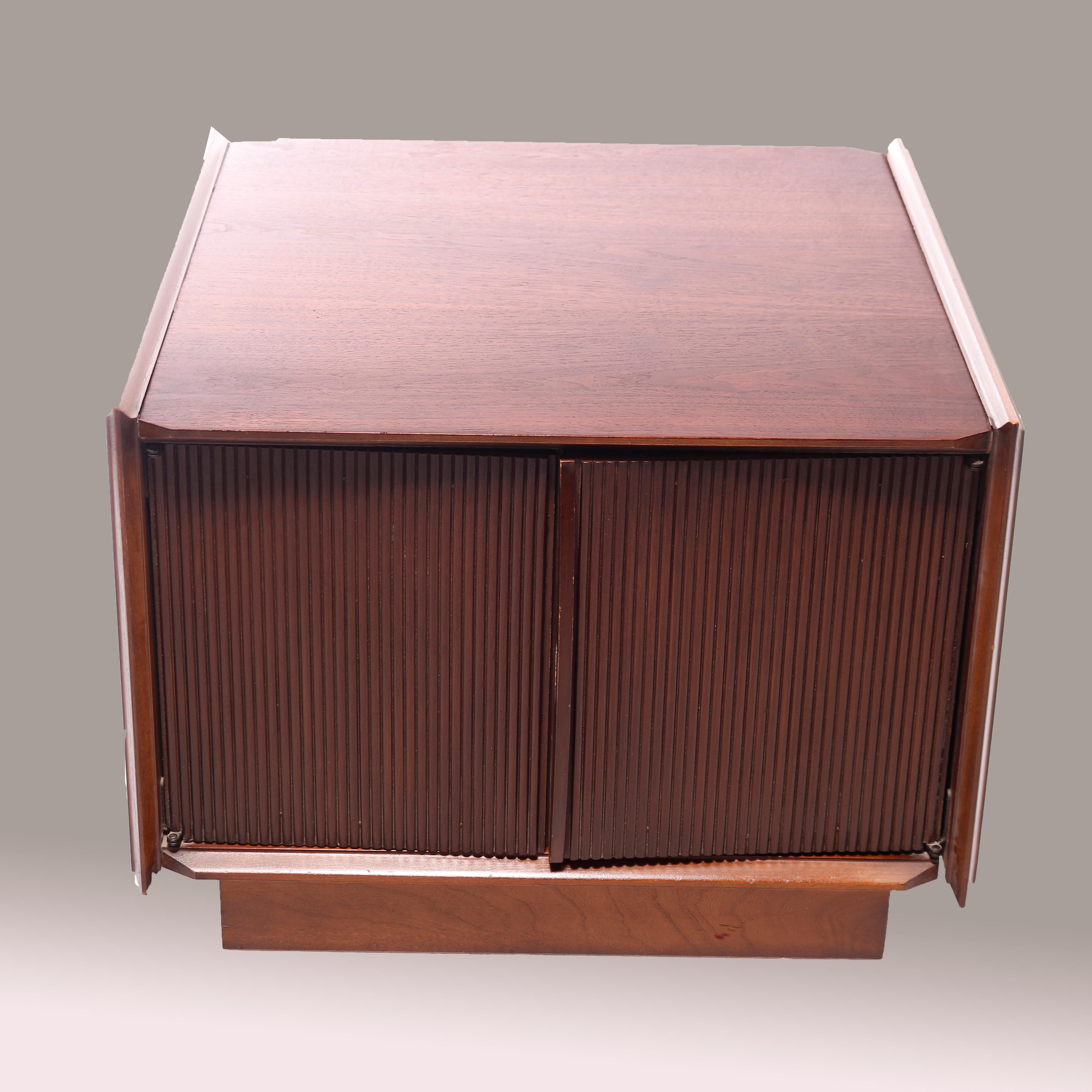Mid-Century Modern Mid Century Danish Modern Walnut End Table with Tambour Style Doors C1960 For Sale