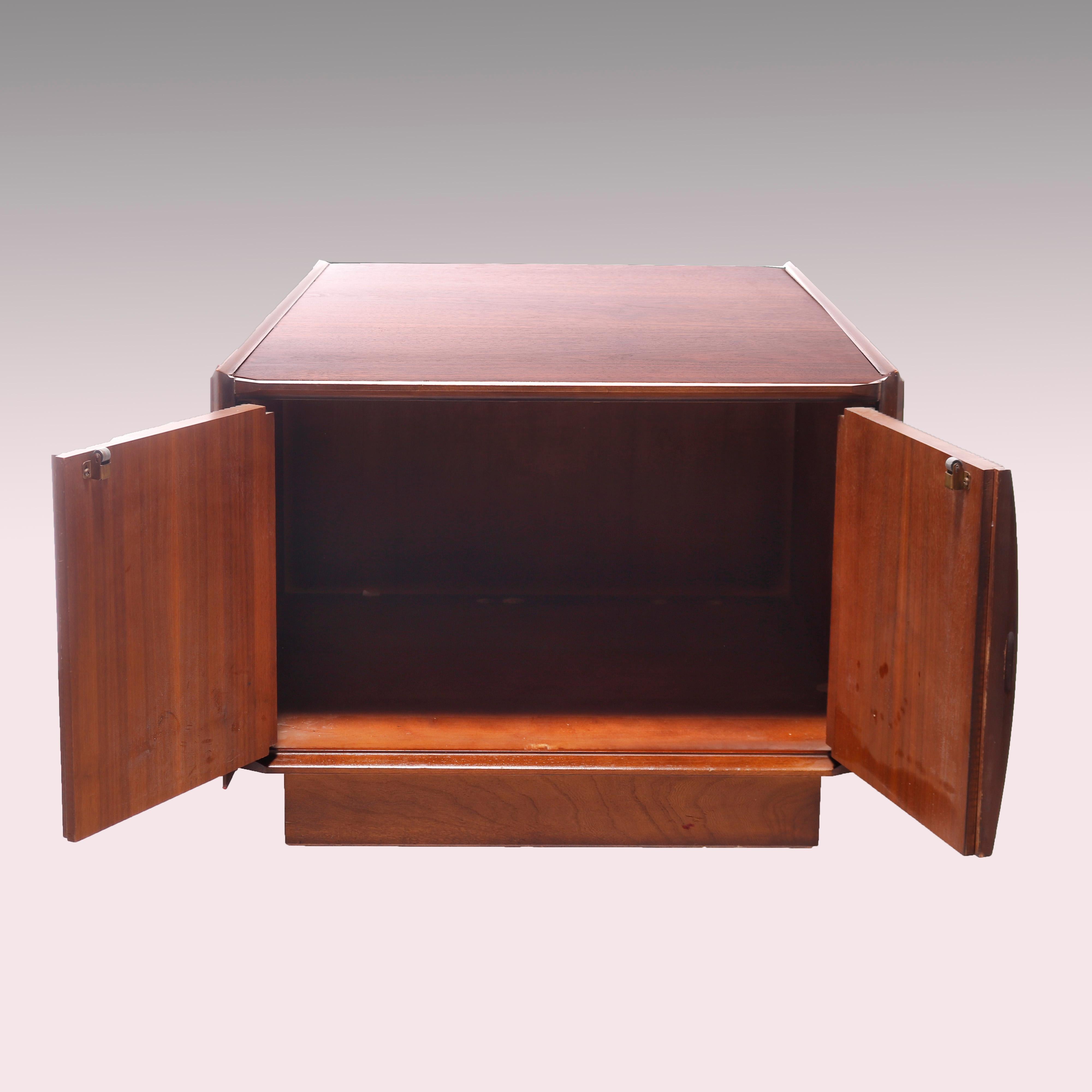 20th Century Mid Century Danish Modern Walnut End Table with Tambour Style Doors C1960 For Sale
