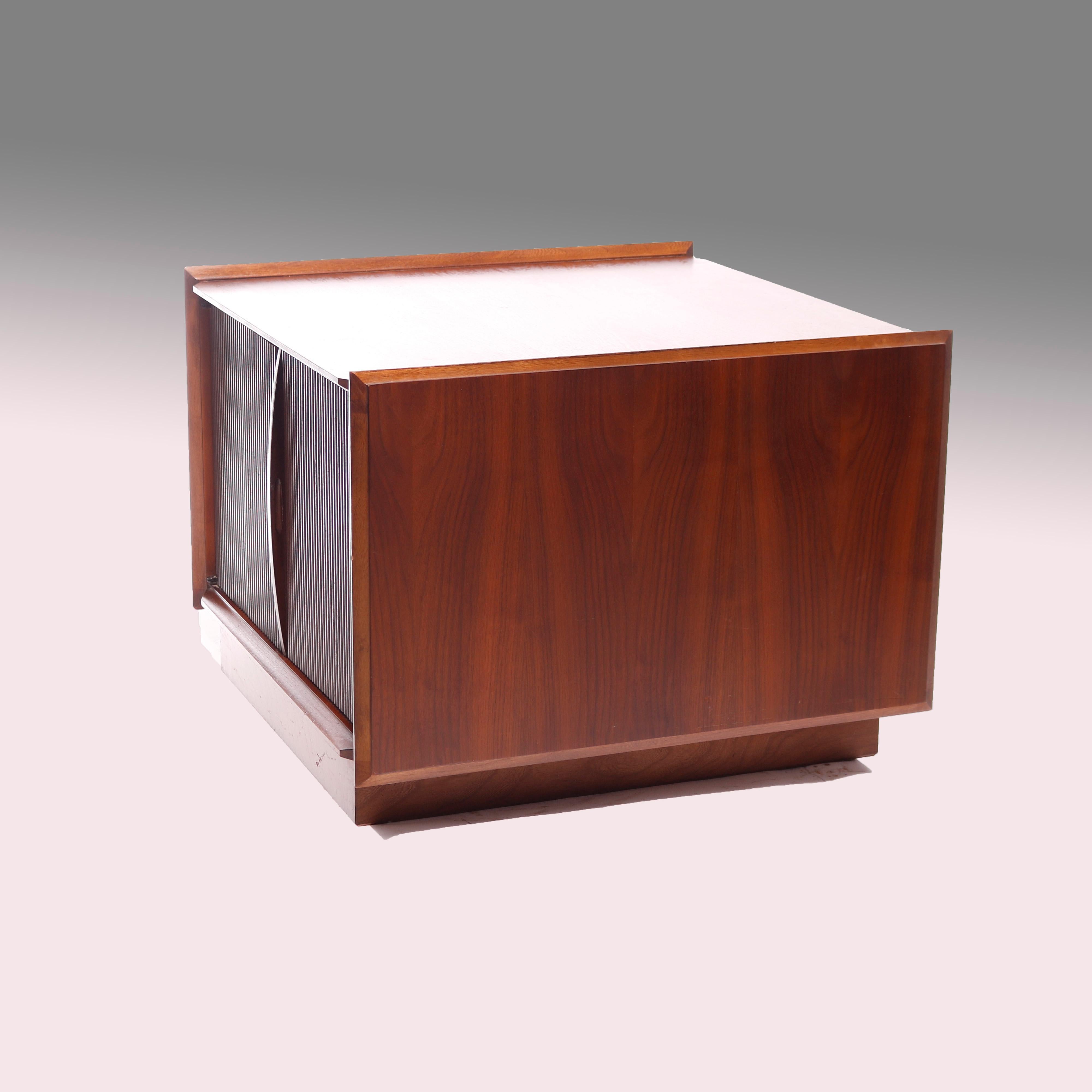 Mid Century Danish Modern Walnut End Table with Tambour Style Doors C1960 For Sale 2