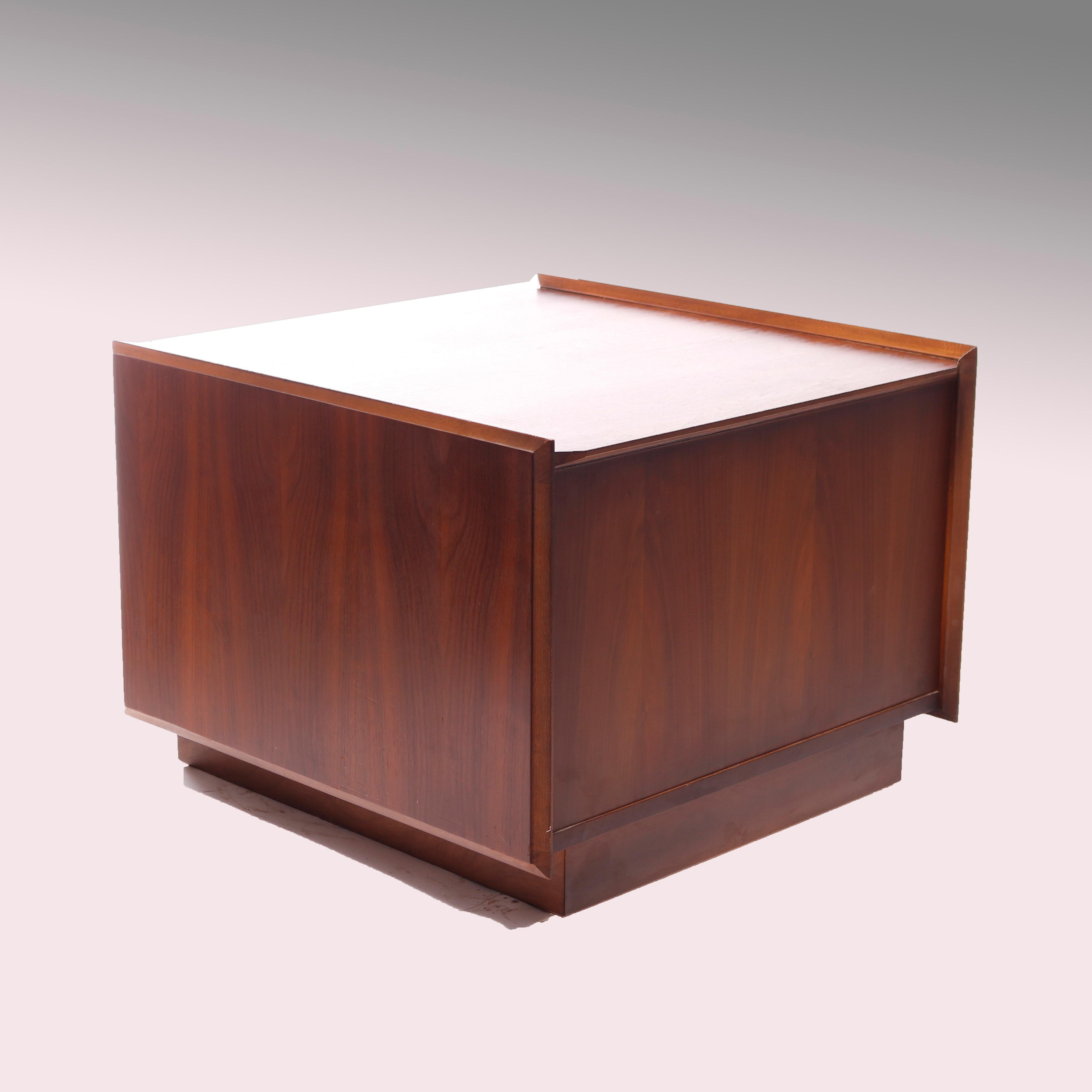 Mid Century Danish Modern Walnut End Table with Tambour Style Doors C1960 For Sale 3