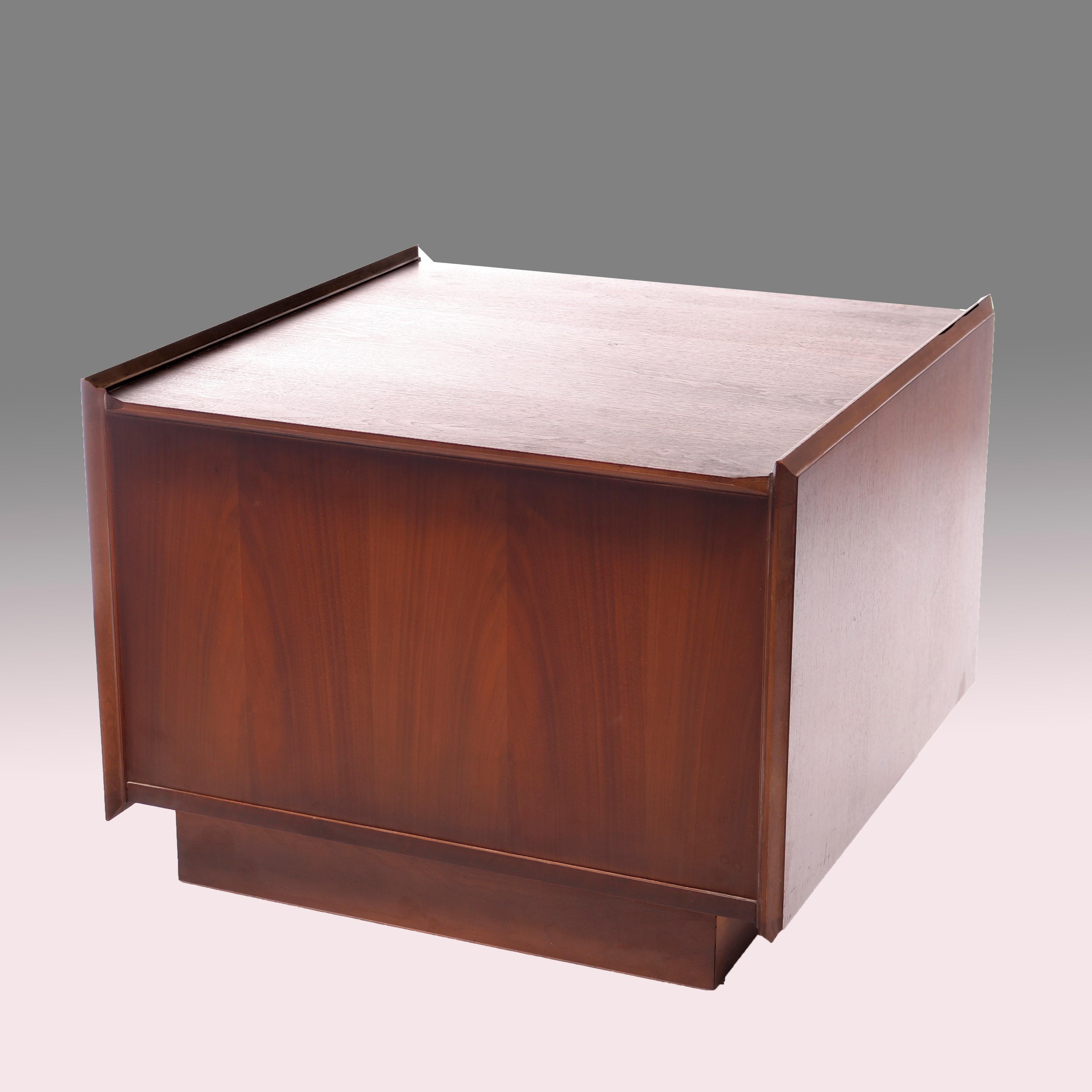 Mid Century Danish Modern Walnut End Table with Tambour Style Doors C1960 For Sale 4