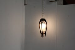 Mid-Century Danish Modern Walnut Hanging Chain Pendant Lamp